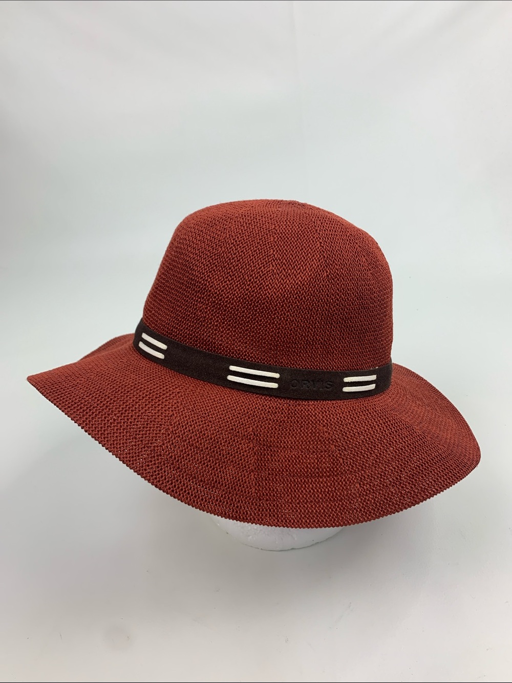 Orvis Rust brown Wide-Brim sun Hat & Dark Brown white Band Lightweight New - Picture 2 of 13